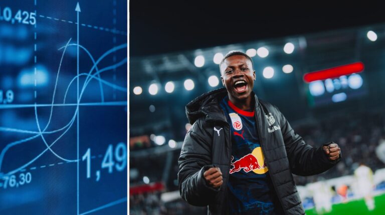Bildkombination aus xG-Statistikdiagramm und einem jubelnden Spieler des FC Red Bull Salzburg