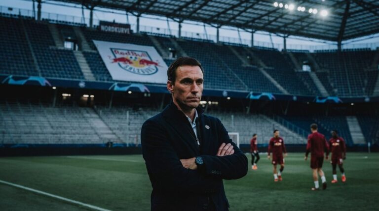 Marcus Mann, Sportlicher Geschäftsführer des FC Red Bull Salzburg, in der leeren Red Bull Arena vor der Nordkurve